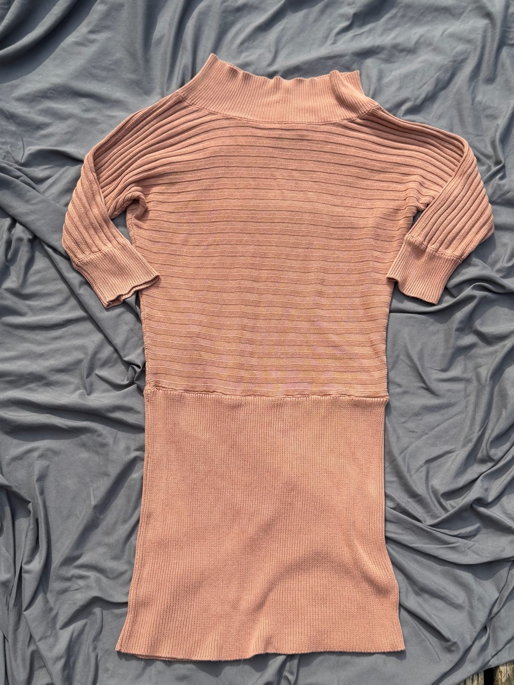 Off-Shoulder Ribbed Knit Sweater Dress in Dusty Rose